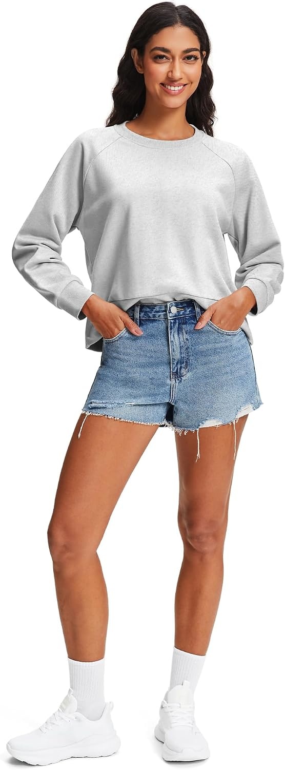 Stelle Women’s Raglan Crewneck Sweatshirt Relaxed Fit Casual Everyday | Soft fleece lining, Raglan sleeves, Ribbed cuffs, Layering essential, Lounge, Travel, Streetwear(Ultra Light Grey)