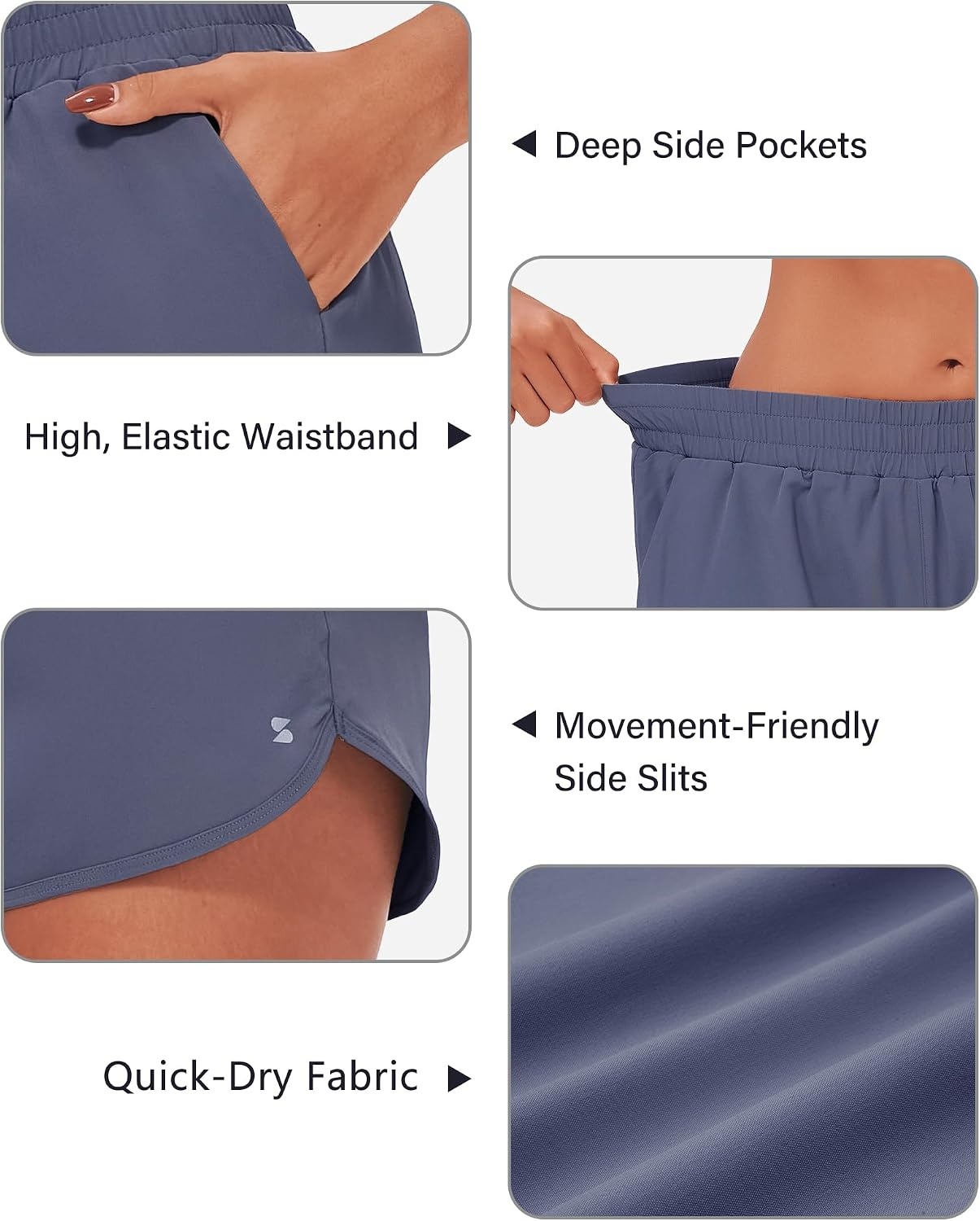 Stelle Womens 3″ Running Shorts Mesh Liner High Waisted Workout Shorts Quick Dry Dolphin Athletic Shorts with Pockets(Grey Blue)