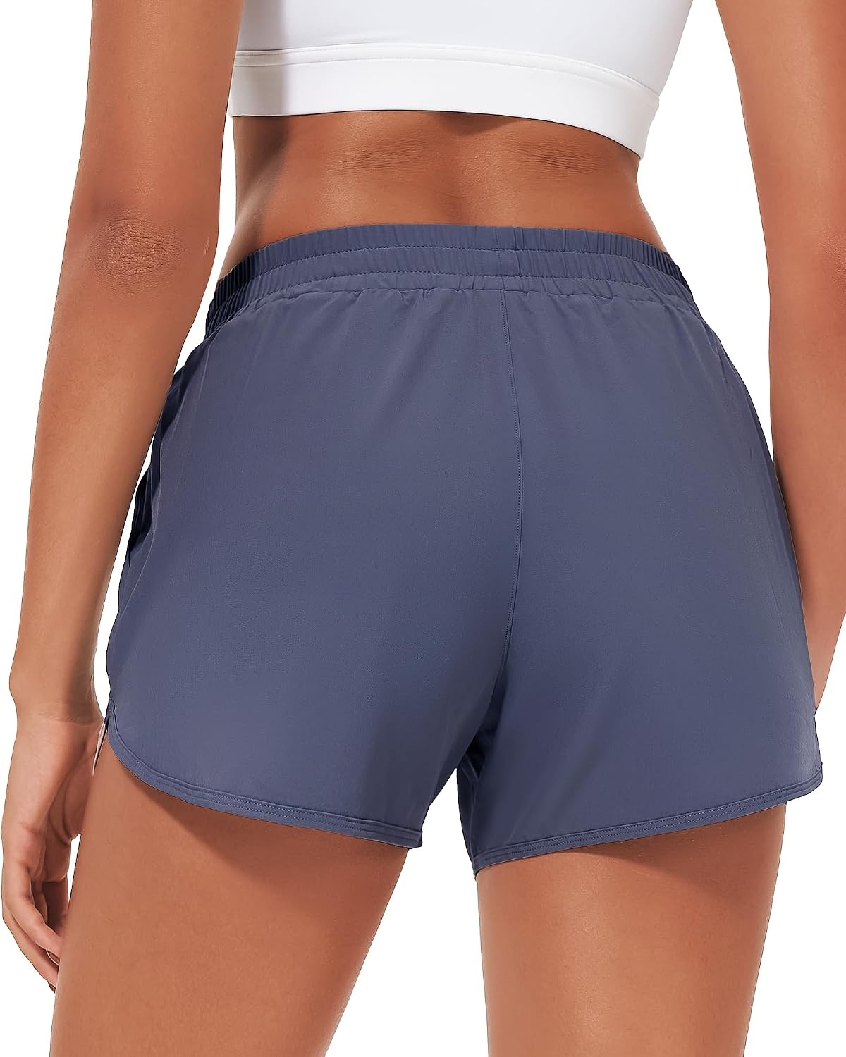 Stelle Womens 3″ Running Shorts Mesh Liner High Waisted Workout Shorts Quick Dry Dolphin Athletic Shorts with Pockets(Grey Blue)