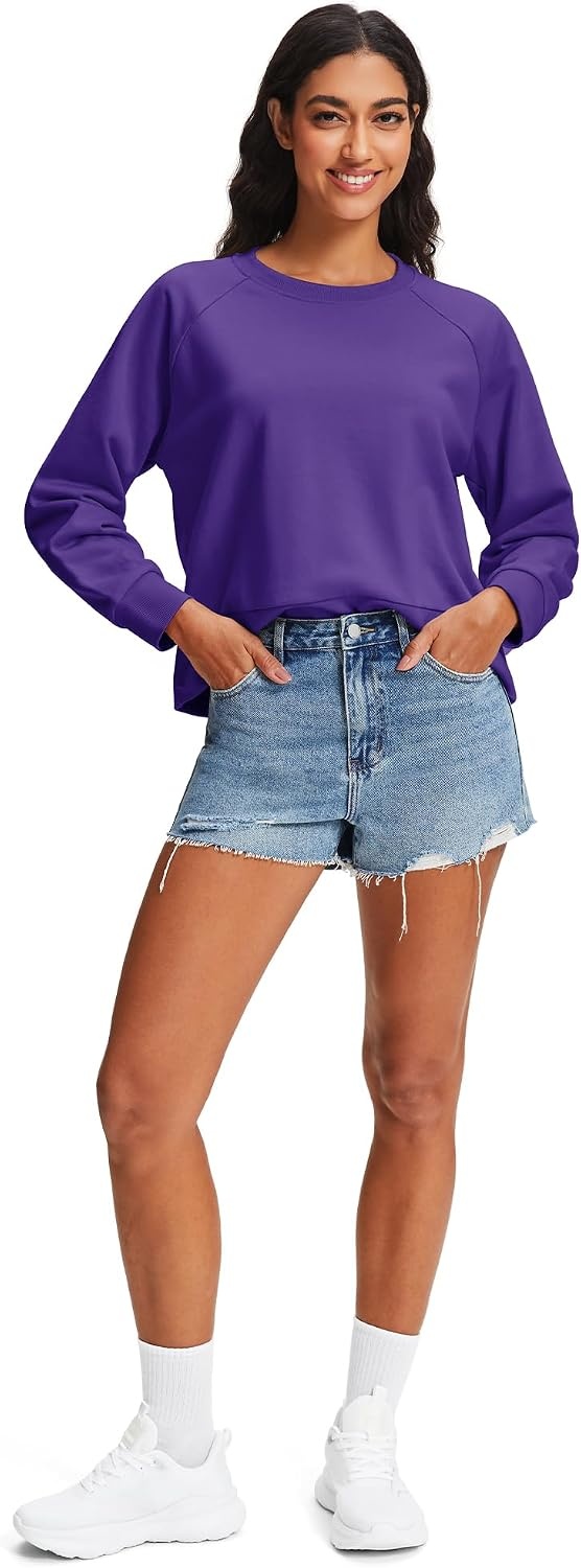 Stelle Women’s Raglan Crewneck Sweatshirt Relaxed Fit Casual Everyday | Soft fleece lining, Raglan sleeves, Ribbed cuffs, Layering essential, Lounge, Travel, Streetwear(Purple)