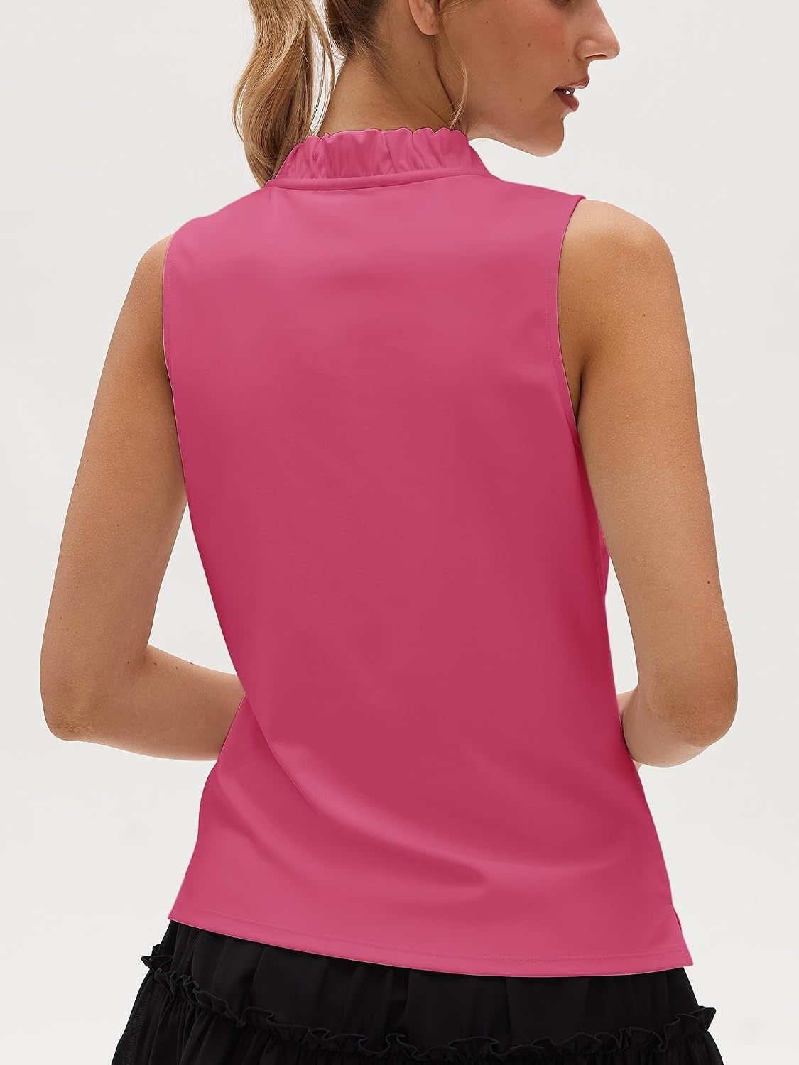 Stelle Womens Wrinkle Resist Golf Shirts UPF 50+ Sleeveless Ruffle V-Neck Tank Top Tennis Athletic Workout Top(Dreamhouse Pink)