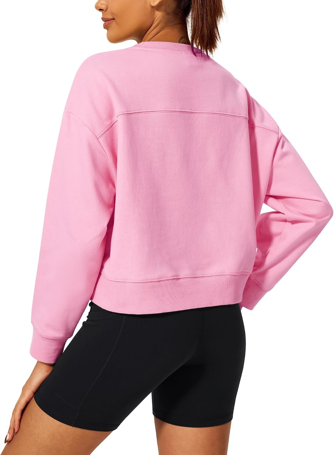 Stelle Cropped Sweatshirt for Women Crewneck Pullover Tops Oversized Long Sleeve Lightweight Casual Cotton Sweat Shirts(Bubblegum)