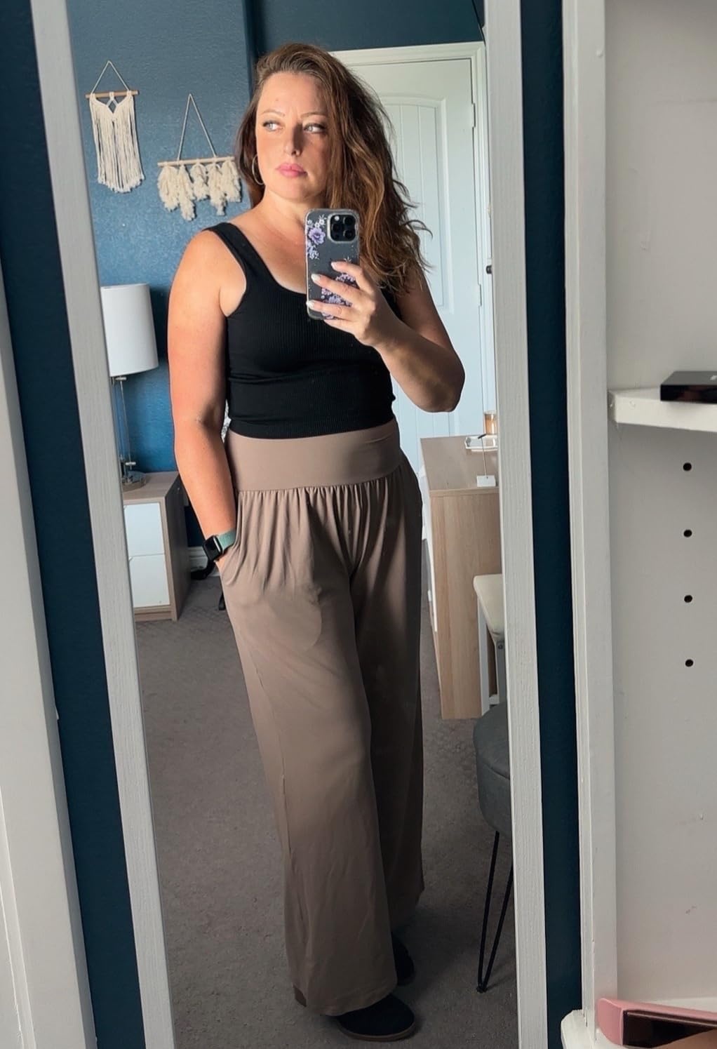 Stelle Wide Leg Yoga Pants for Women High Waisted Super Comfy Buttery Soft Lounge Pants with Pockets 26/28/30 Inseam(Mocha)