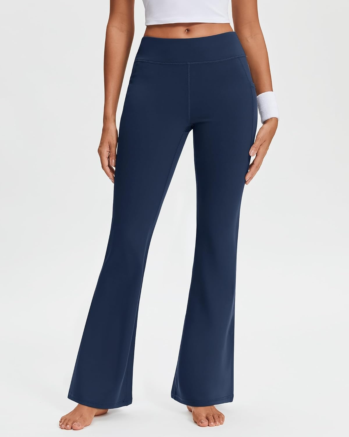 Stelle 29″ 31″ 33″ Fleece Lined Leggings for Women Thermal Bootcut Yoga Pants High-Waisted Winter Leggings with Pockets(Navy)