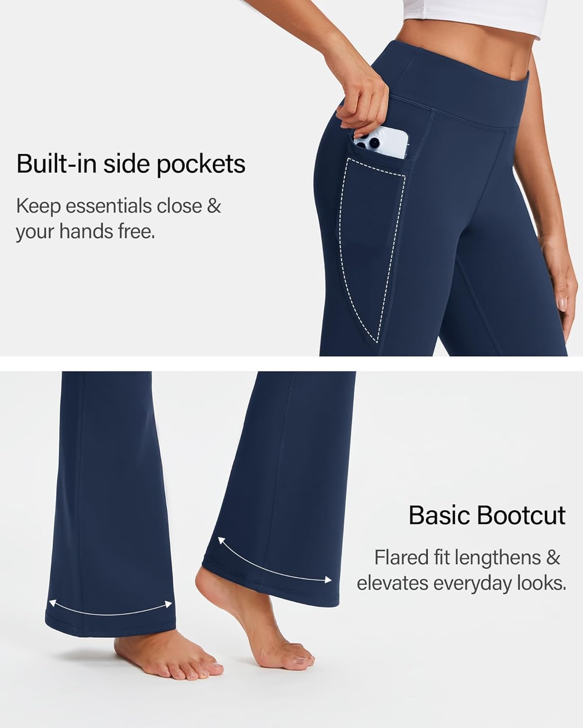 Stelle 29″ 31″ 33″ Fleece Lined Leggings for Women Thermal Bootcut Yoga Pants High-Waisted Winter Leggings with Pockets(Navy)