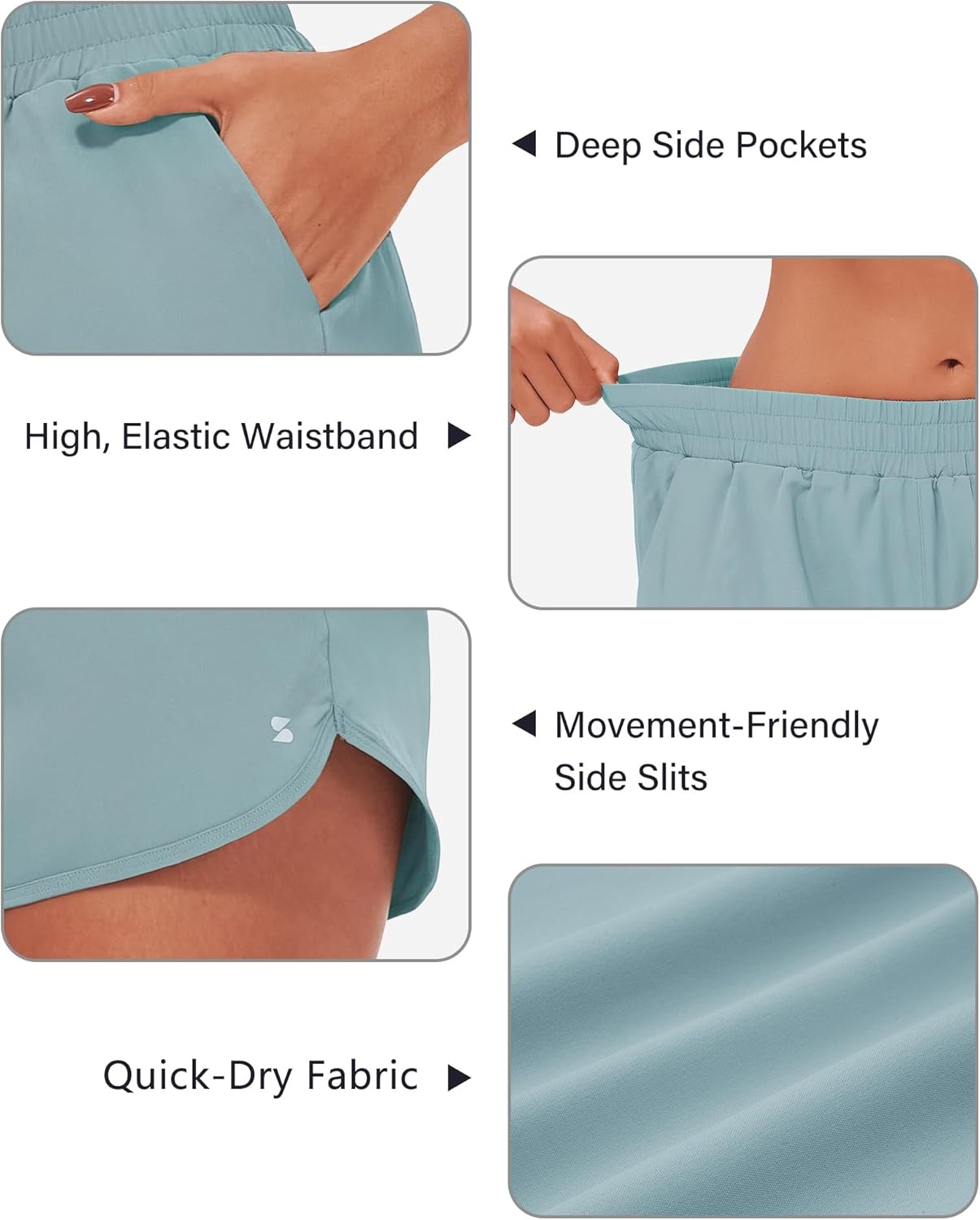 Stelle Womens 3″ Running Shorts Mesh Liner High Waisted Workout Shorts Quick Dry Dolphin Athletic Shorts with Pockets(Blue)