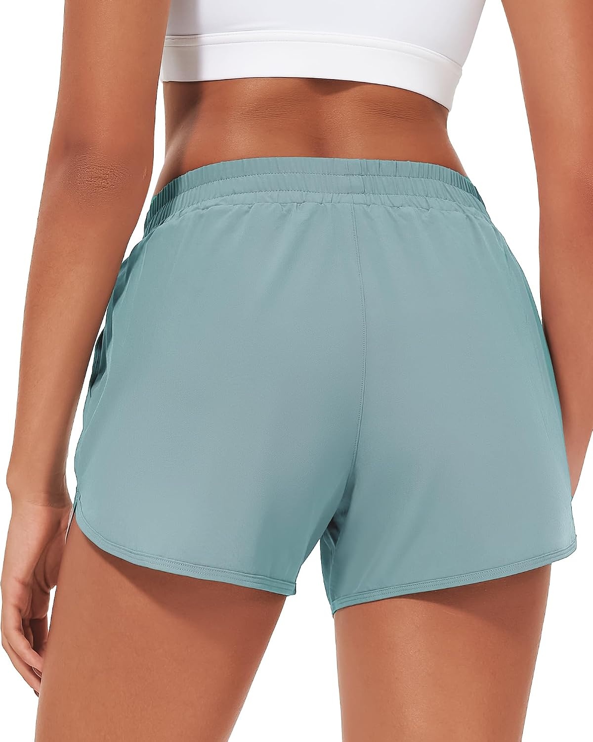 Stelle Womens 3″ Running Shorts Mesh Liner High Waisted Workout Shorts Quick Dry Dolphin Athletic Shorts with Pockets(Blue)