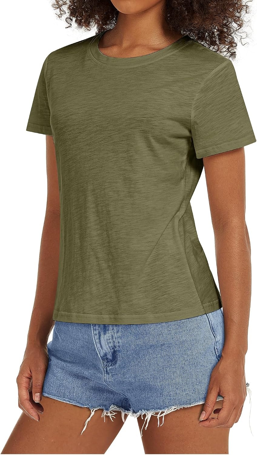 Stelle Womens Cotton T Shirts Comfort Soft Casual Everyday Modal Tops(Olive Green)