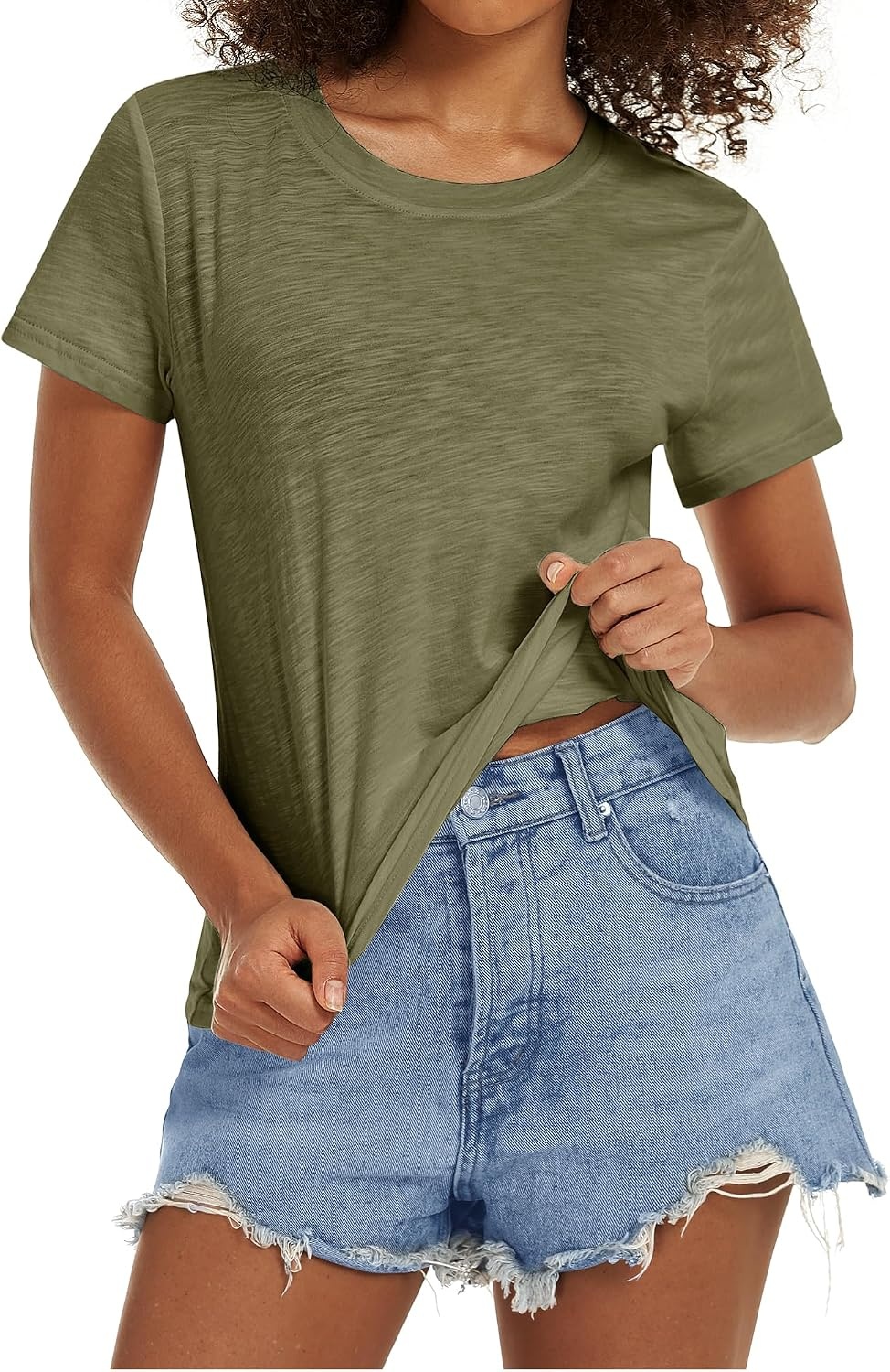 Stelle Womens Cotton T Shirts Comfort Soft Casual Everyday Modal Tops(Olive Green)
