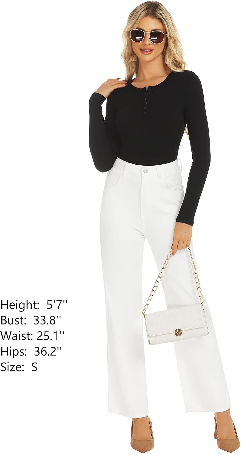 Stelle Women Henley Long Sleeve Crop Tops Ribbed Knit Button Slim Fitted Tops Casual Basic T Shirts(Black-2)