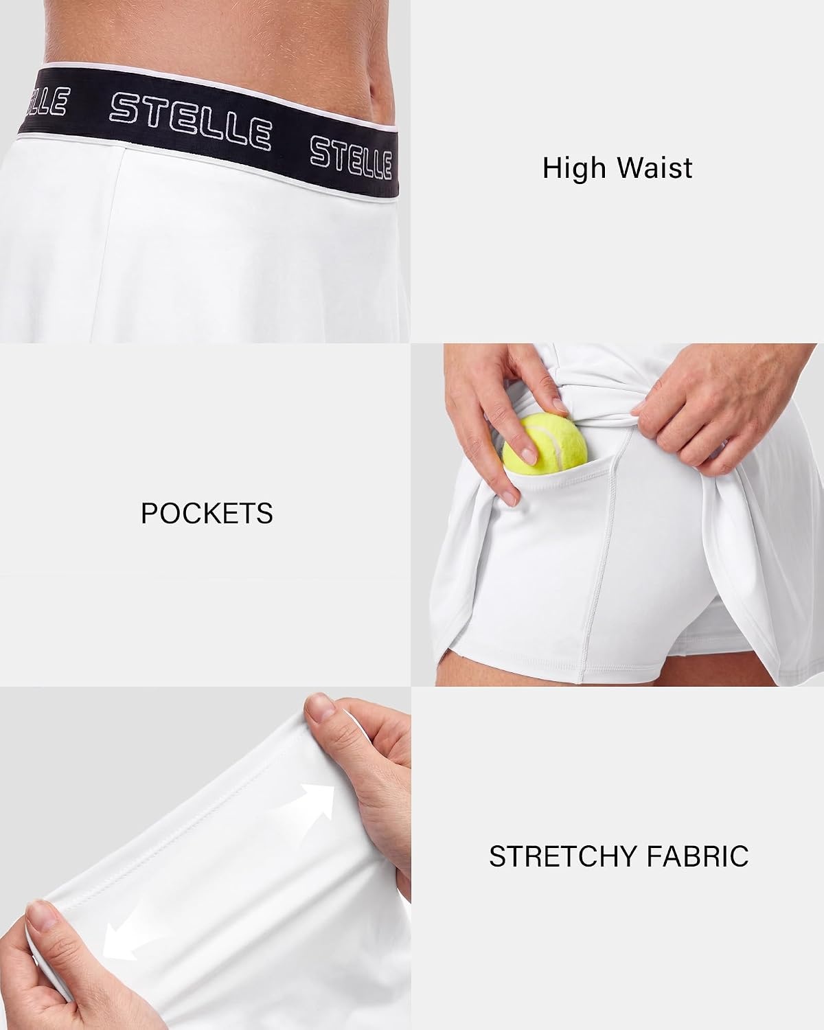 Stelle Women Skort High Waisted Tennis Skirt with Pockets Athletic Skorts for Sports Running Pickleball Skater(White)