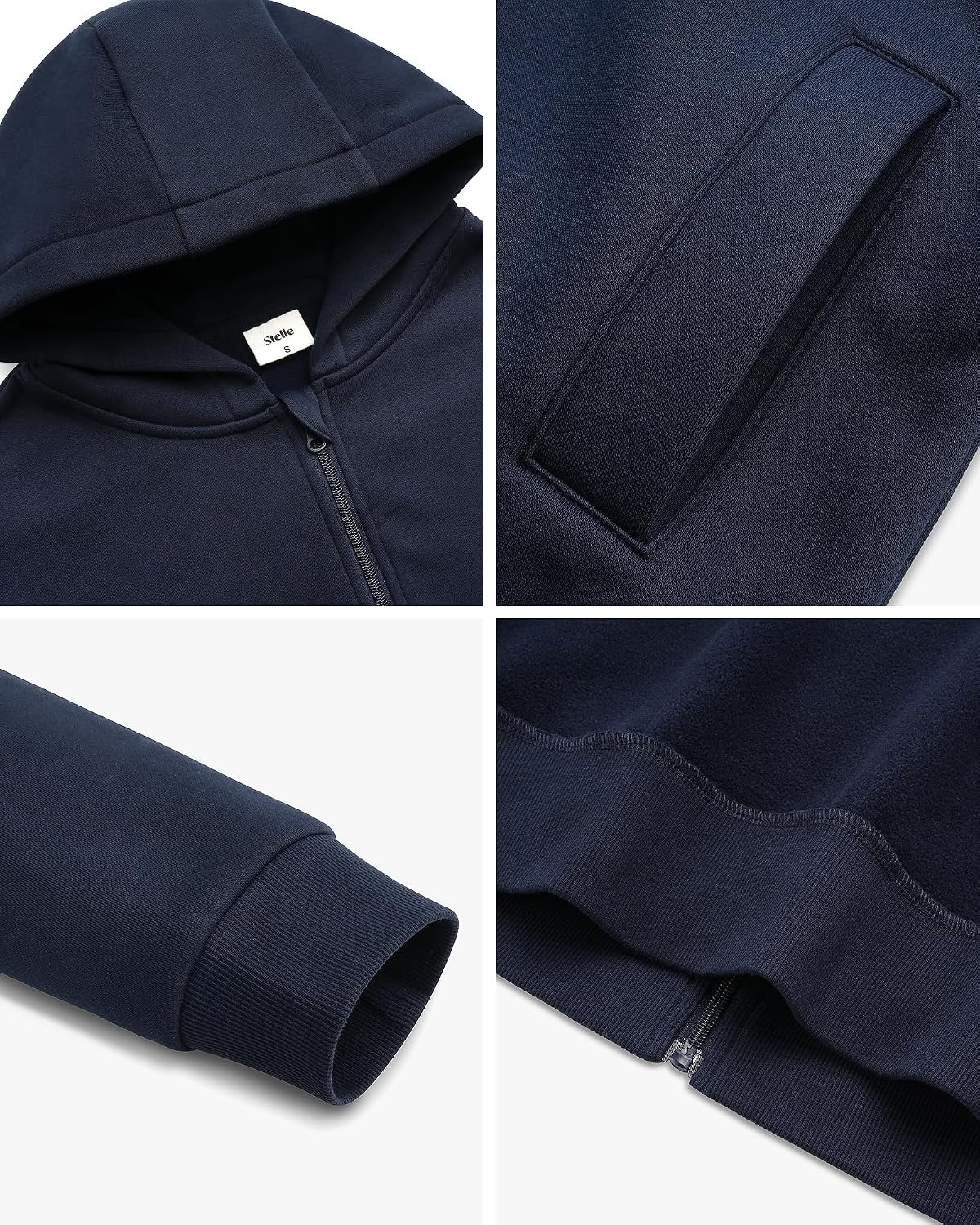 Stelle Zip Up Hoodies for Women Fleece Crop Jackets Long Sleeve Hooded Sweatshirts with Pockets Casual Coat(Navy)