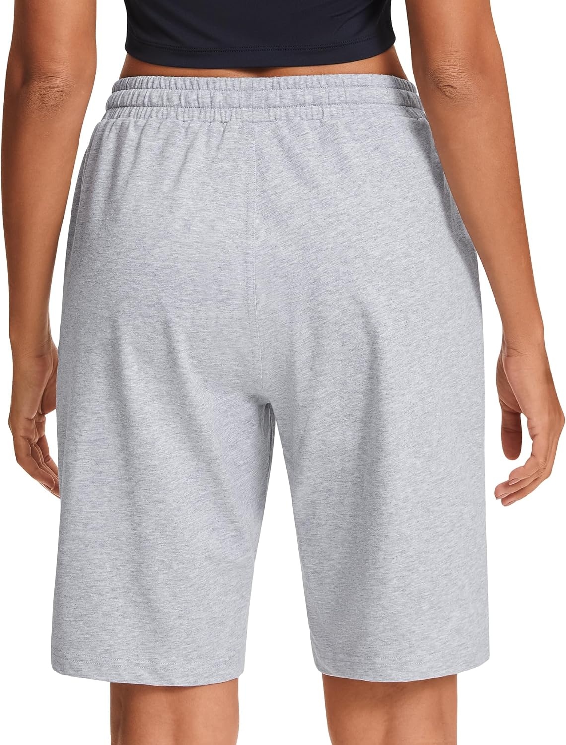Stelle Women’s Cotton Bermuda Shorts 10″ Long Knee Length Comfy Sweat Shorts with Deep Pockets Lounge Casual Summer(10″ (Light) Grey)