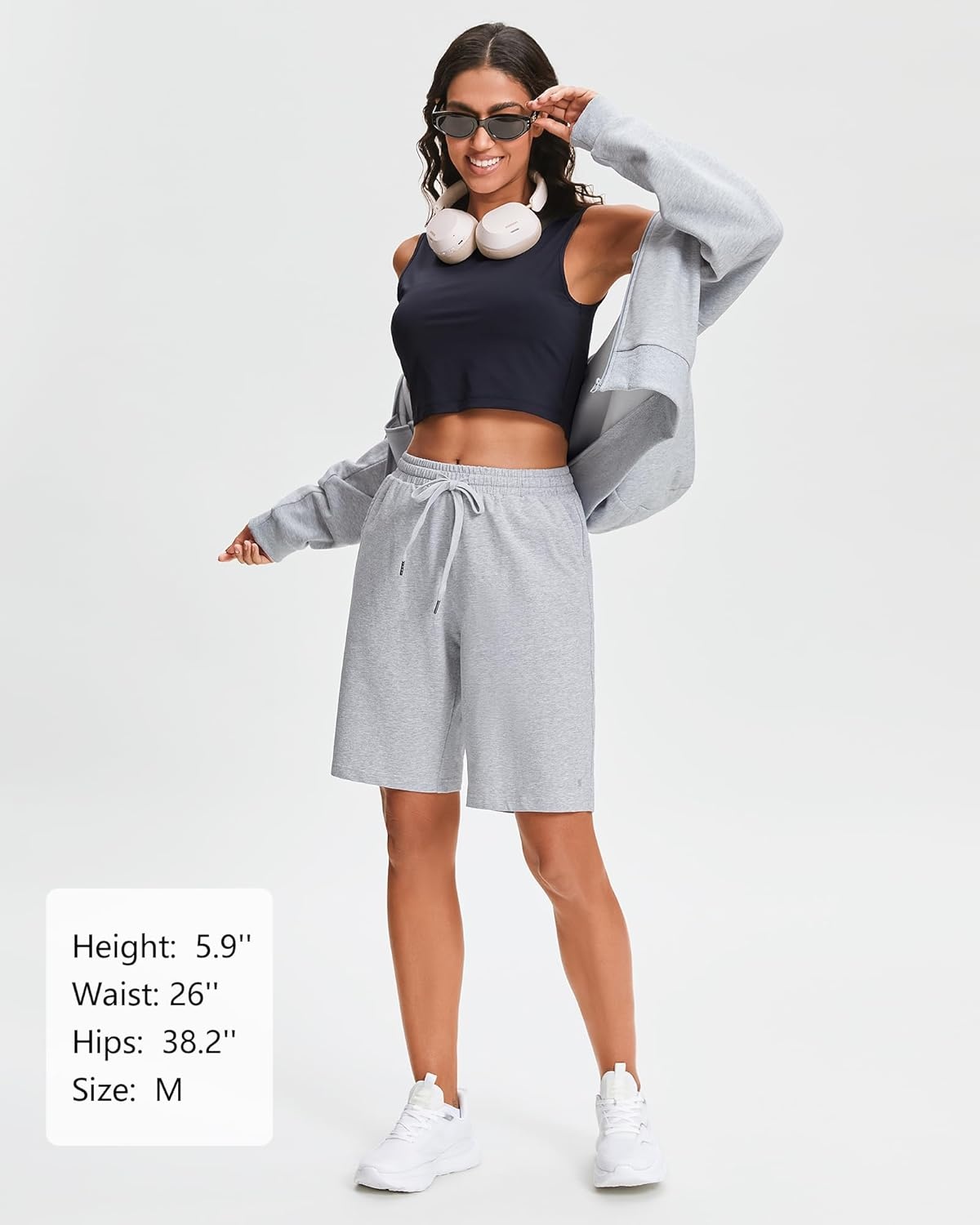 Stelle Women’s Cotton Bermuda Shorts 10″ Long Knee Length Comfy Sweat Shorts with Deep Pockets Lounge Casual Summer(10″ (Light) Grey)