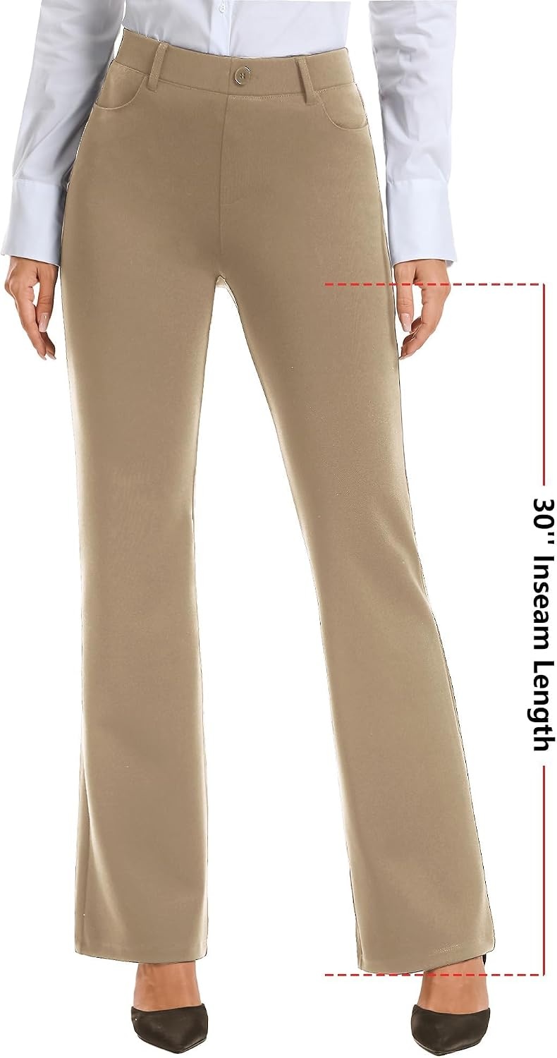 Stelle Womens Bootcut Stretch Dress Work Pants Slacks with Pockets Pull On(Khaki)