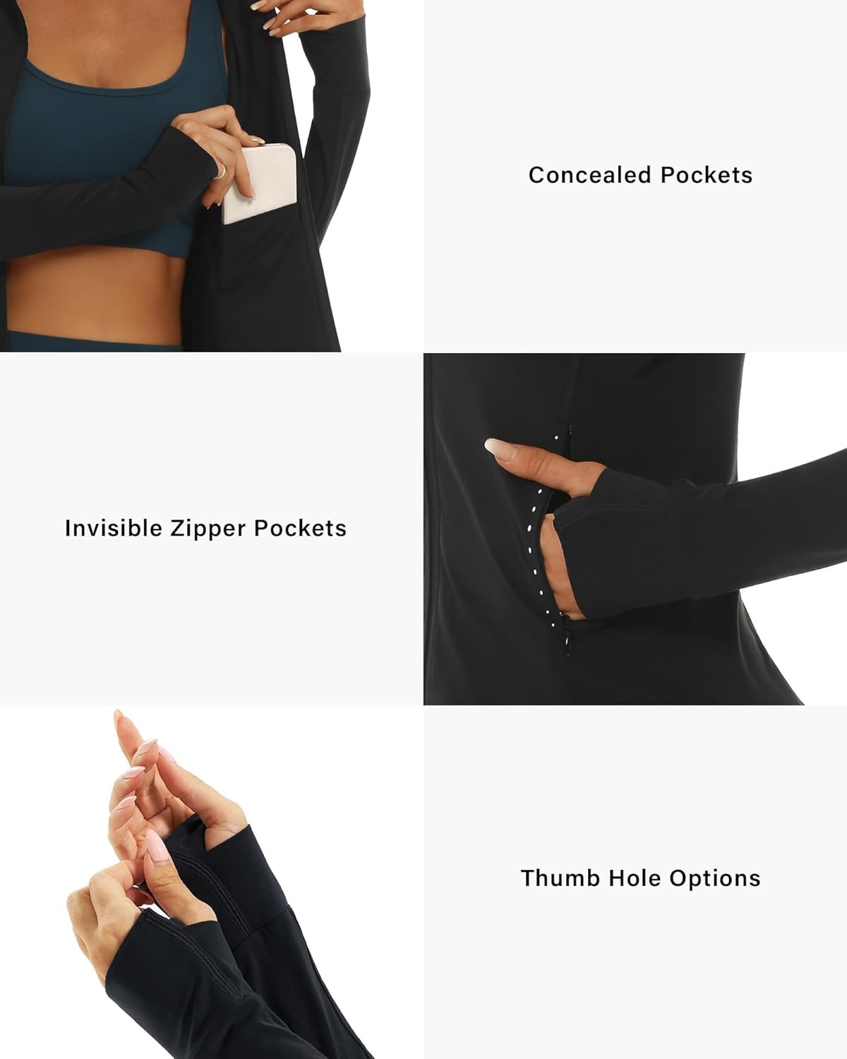 Stelle Women’s Zip Up Jackets Lightweight Athletic Running Jacket Workout Slim Fit Yoga Track Clothes with Thumb Holes(Black)