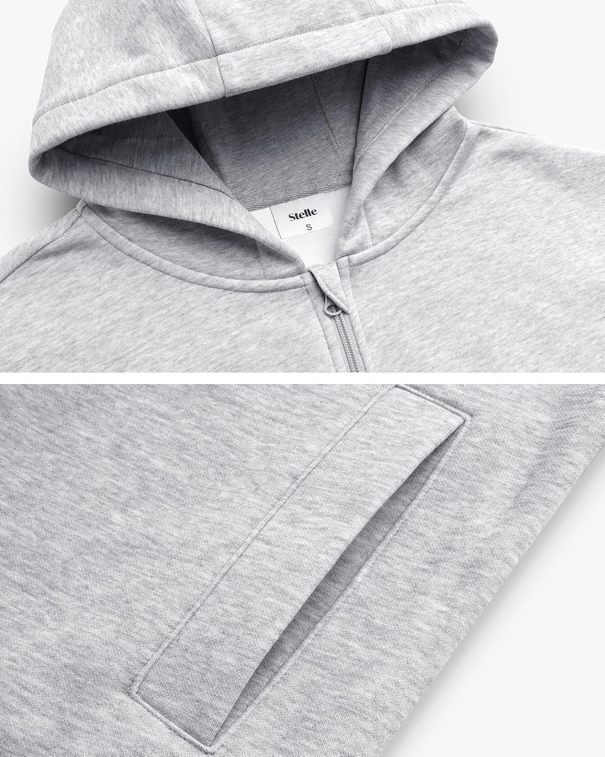 Stelle Zip Up Hoodies for Women Fleece Crop Jackets Long Sleeve Hooded Sweatshirts with Pockets Casual Coat(Light Grey)
