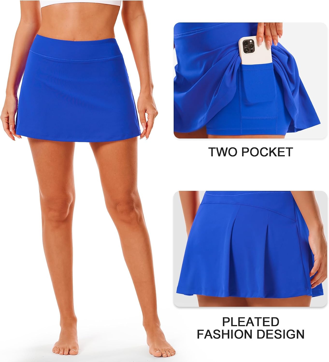 Stelle Women Tennis Skirt Golf Skorts Athletic High Waisted with Pockets Inner Shorts Sport Workout Pleated Pickleball(Sapphire)