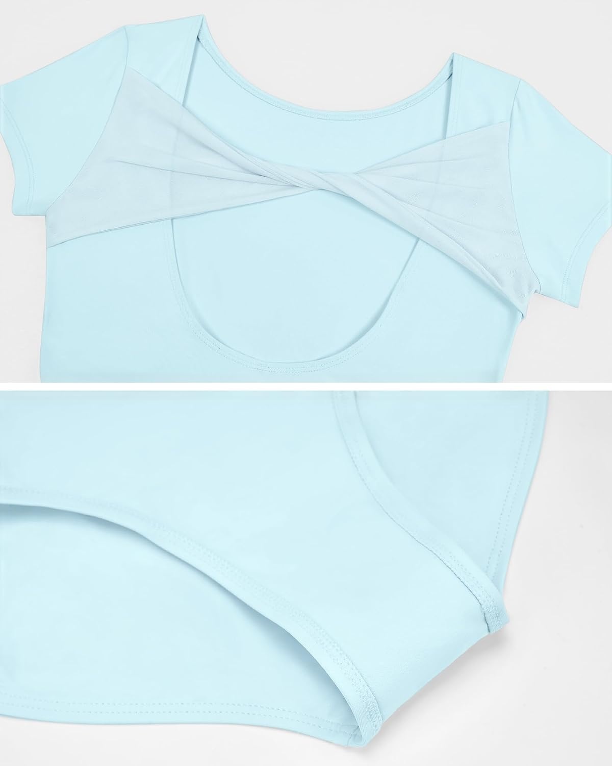 Stelle Ballet Leotard for Women Twist Back Short Sleeve Dancewear(Blue)
