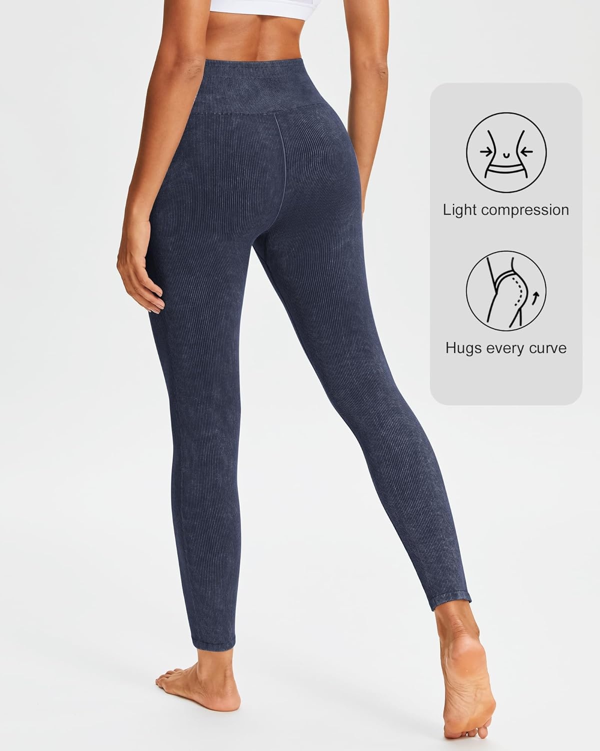 Stelle Workout Ribbed Seamless Leggings for Women High Waist Tummy Control Gym Leggings Athletic Yoga Pants(Navy)
