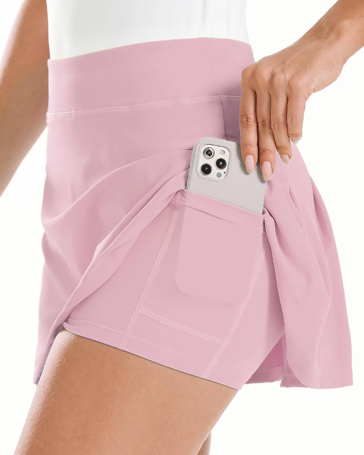 Stelle Women Tennis Skirt High Waisted Athletic Golf Skorts with Pockets | Tummy Control, Built-In Shorts, Deep Pockets, Pleated, Breathable, Lightweight, Tennis, Golf, Pickleball, Running, Workout(Pink)