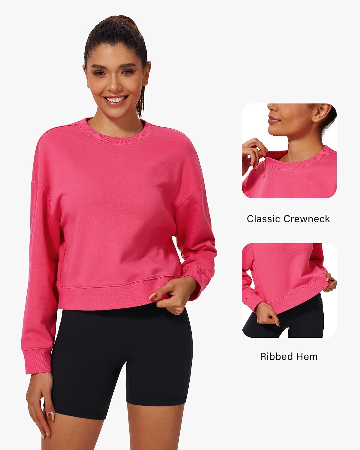 Stelle Cropped Sweatshirts for Women Cotton Long Sleeve Crop Tops Crewneck Pullover Oversized Sweater(Watermelon Sugar)