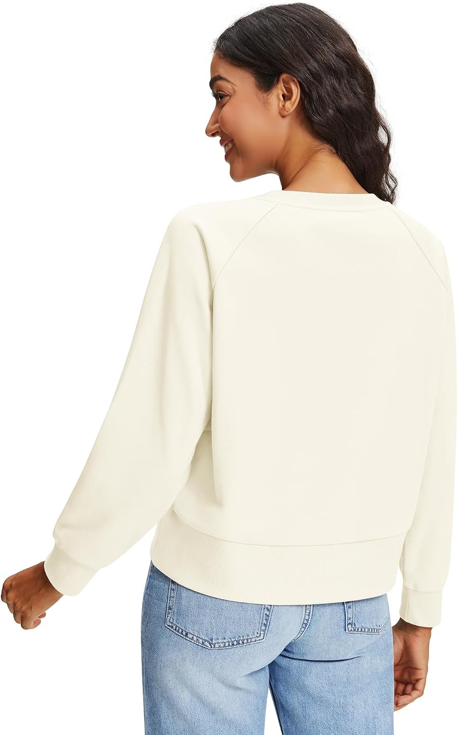 Stelle Cropped Sweatshirts for Women Cotton Raglan Sleeve Crop Tops Crewneck Pullover Sweat Shirts(A-off White)