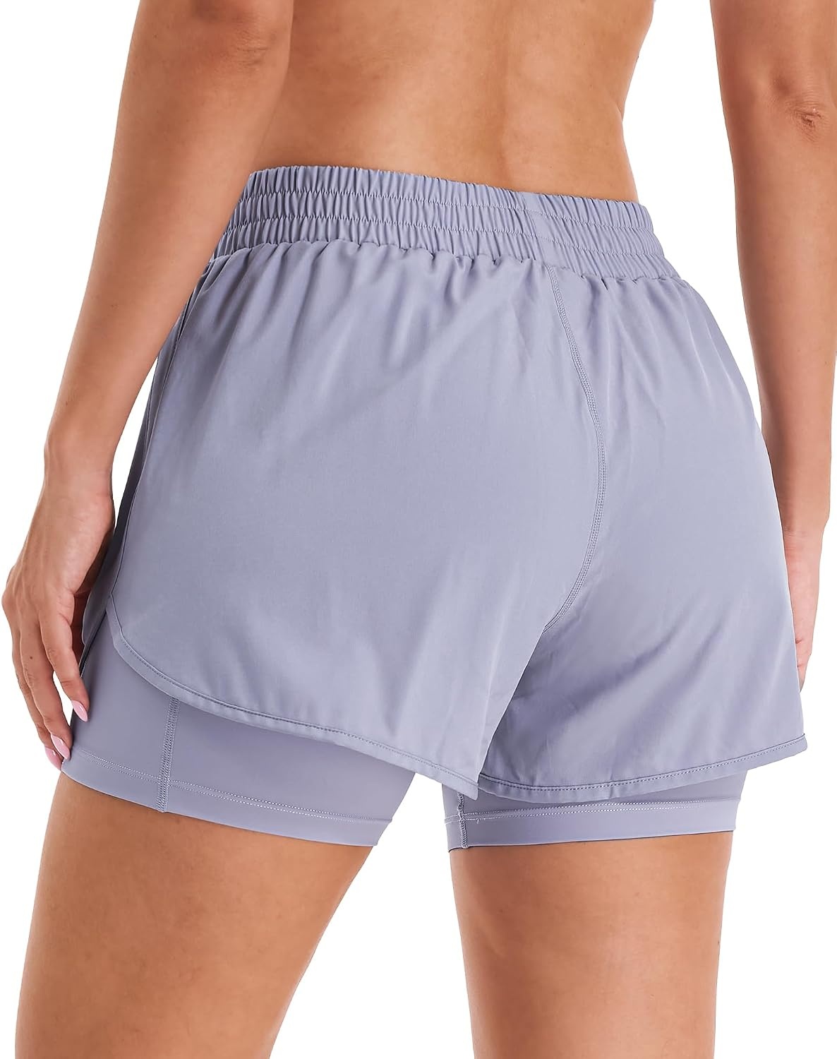 Stelle Women 2 in 1 Running Shorts High Waisted Athletic Shorts Gym Workout Shorts with Liner Zipper Pockets(Purple Haze)