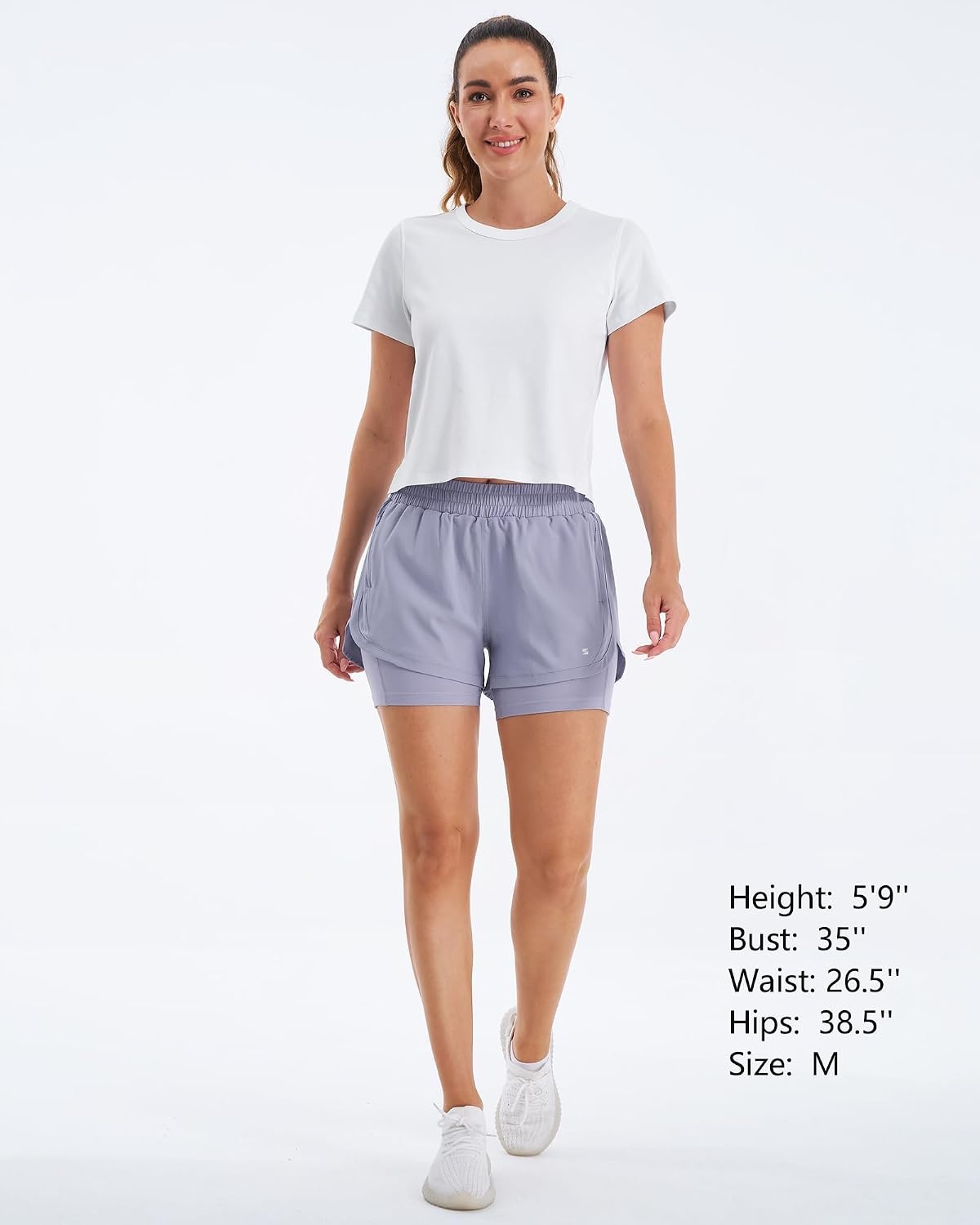 Stelle Women 2 in 1 Running Shorts High Waisted Athletic Shorts Gym Workout Shorts with Liner Zipper Pockets(Purple Haze)