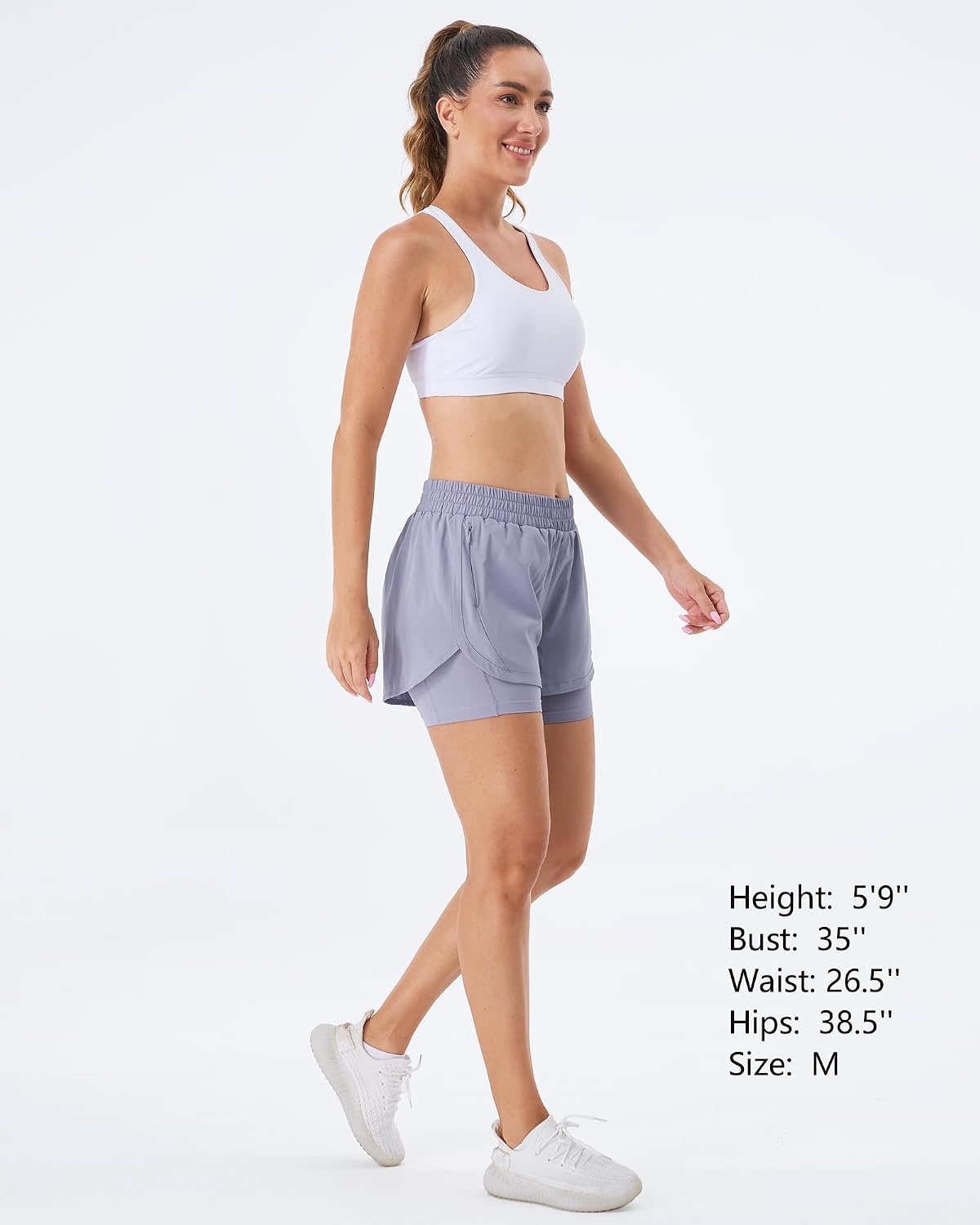 Stelle Women 2 in 1 Running Shorts High Waisted Athletic Shorts Gym Workout Shorts with Liner Zipper Pockets(Purple Haze)