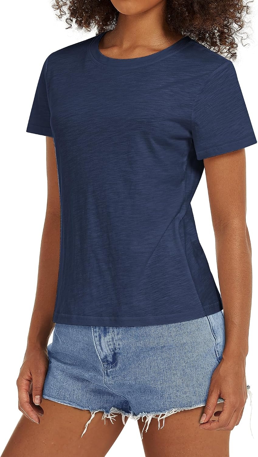 Stelle Womens Cotton T Shirts Comfort Soft Casual Everyday Modal Tops(Navy)