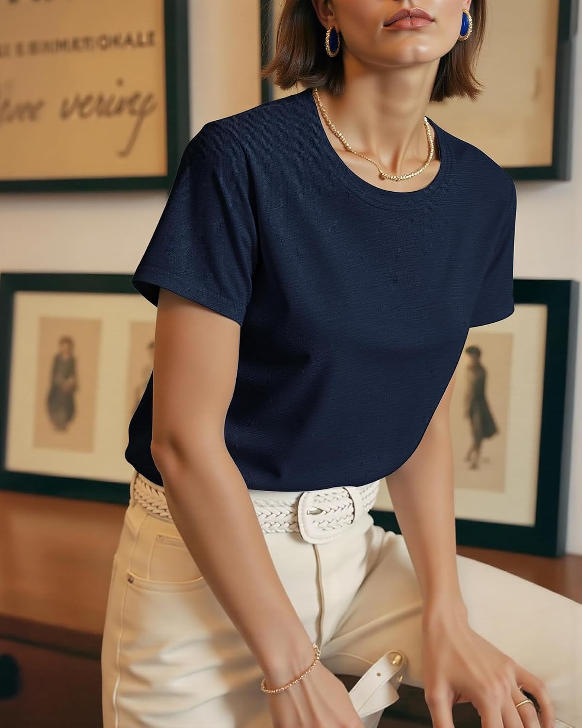 Stelle Womens Cotton T Shirts Comfort Soft Casual Everyday Modal Tops(Navy)