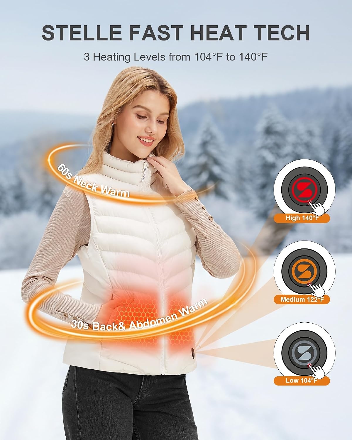 Stelle Heated Vest Women, (Power Bank Not Included) Smart Warming Electric Heating Puffer Vest Lightweight Fleece(Vanilla)