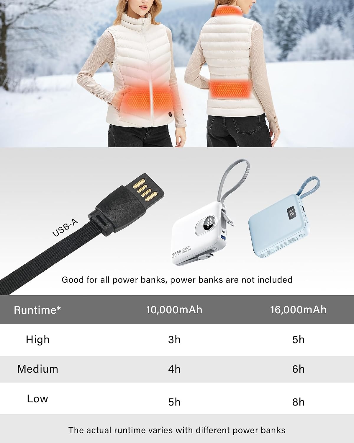 Stelle Heated Vest Women, (Power Bank Not Included) Smart Warming Electric Heating Puffer Vest Lightweight Fleece(Vanilla)