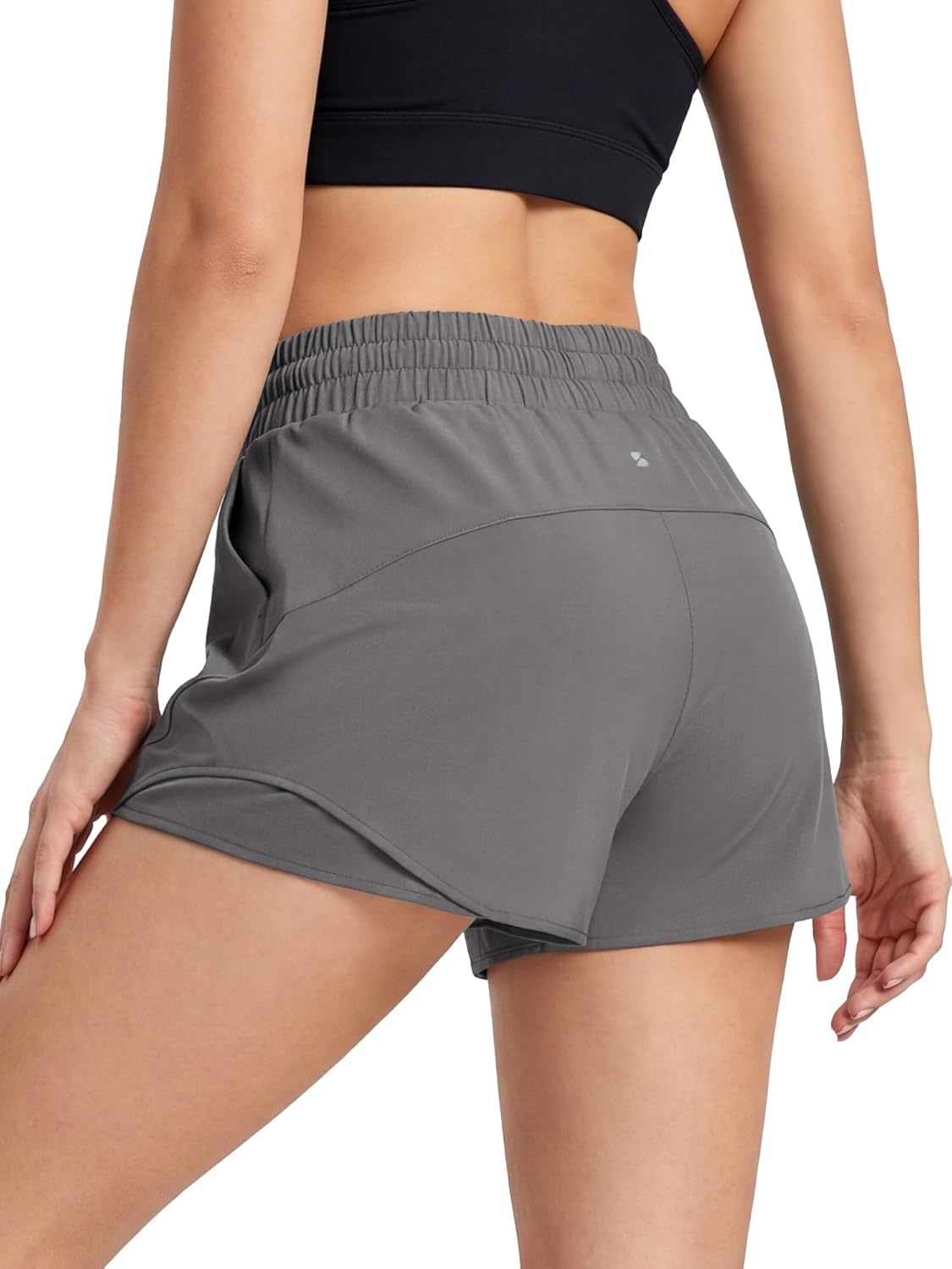 Stelle Women Running Shorts with Pockets High Waisted Drawstring Athletic Workout Quick-Dry Gym Shorts Mesh Liner(Smoke Grey)
