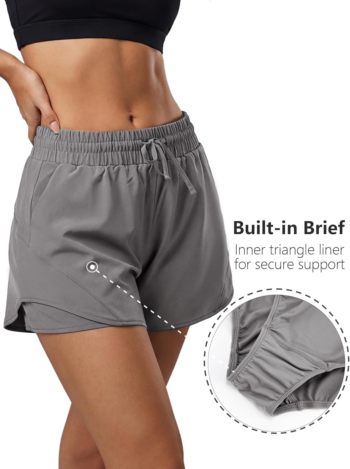 Stelle Women Running Shorts with Pockets High Waisted Drawstring Athletic Workout Quick-Dry Gym Shorts Mesh Liner(Smoke Grey)