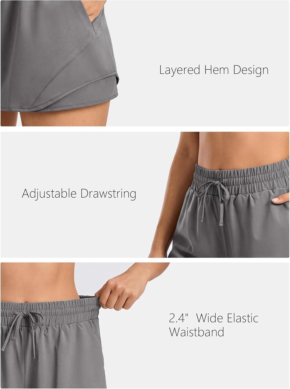Stelle Women Running Shorts with Pockets High Waisted Drawstring Athletic Workout Quick-Dry Gym Shorts Mesh Liner(Smoke Grey)