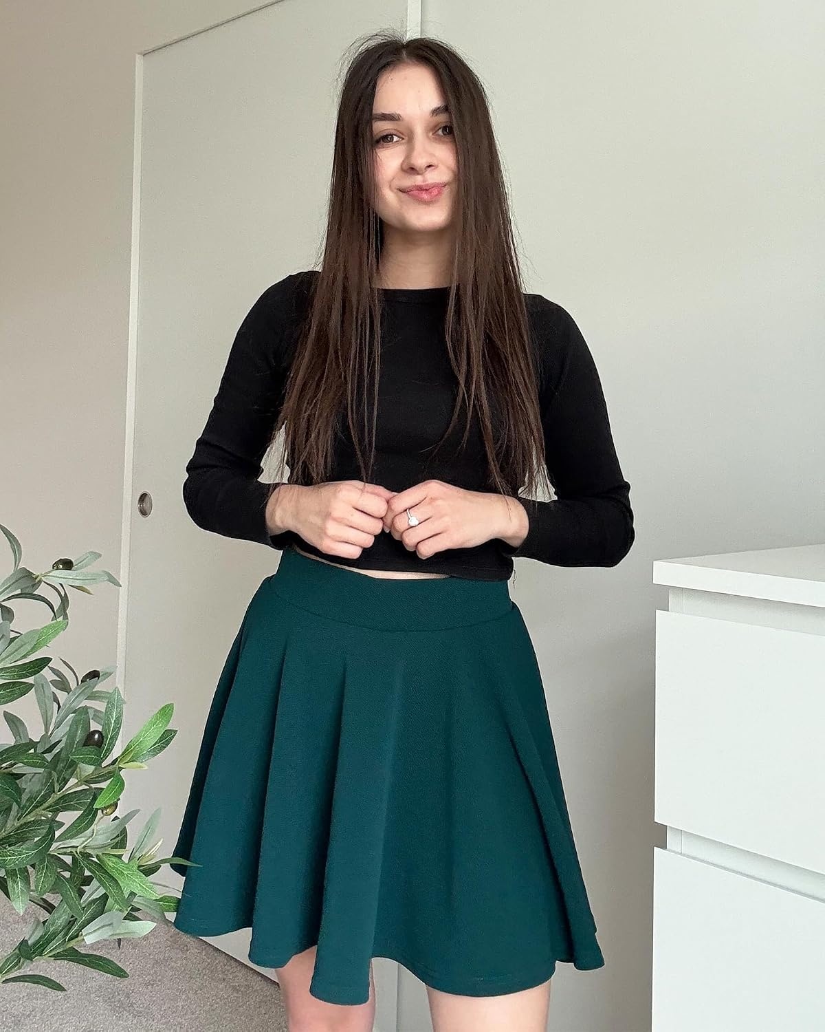 Stelle Women’s Casual Skort with Shorts Basic Versatile Stretchy Flared Pleated Skater Mini Skirts(Green)