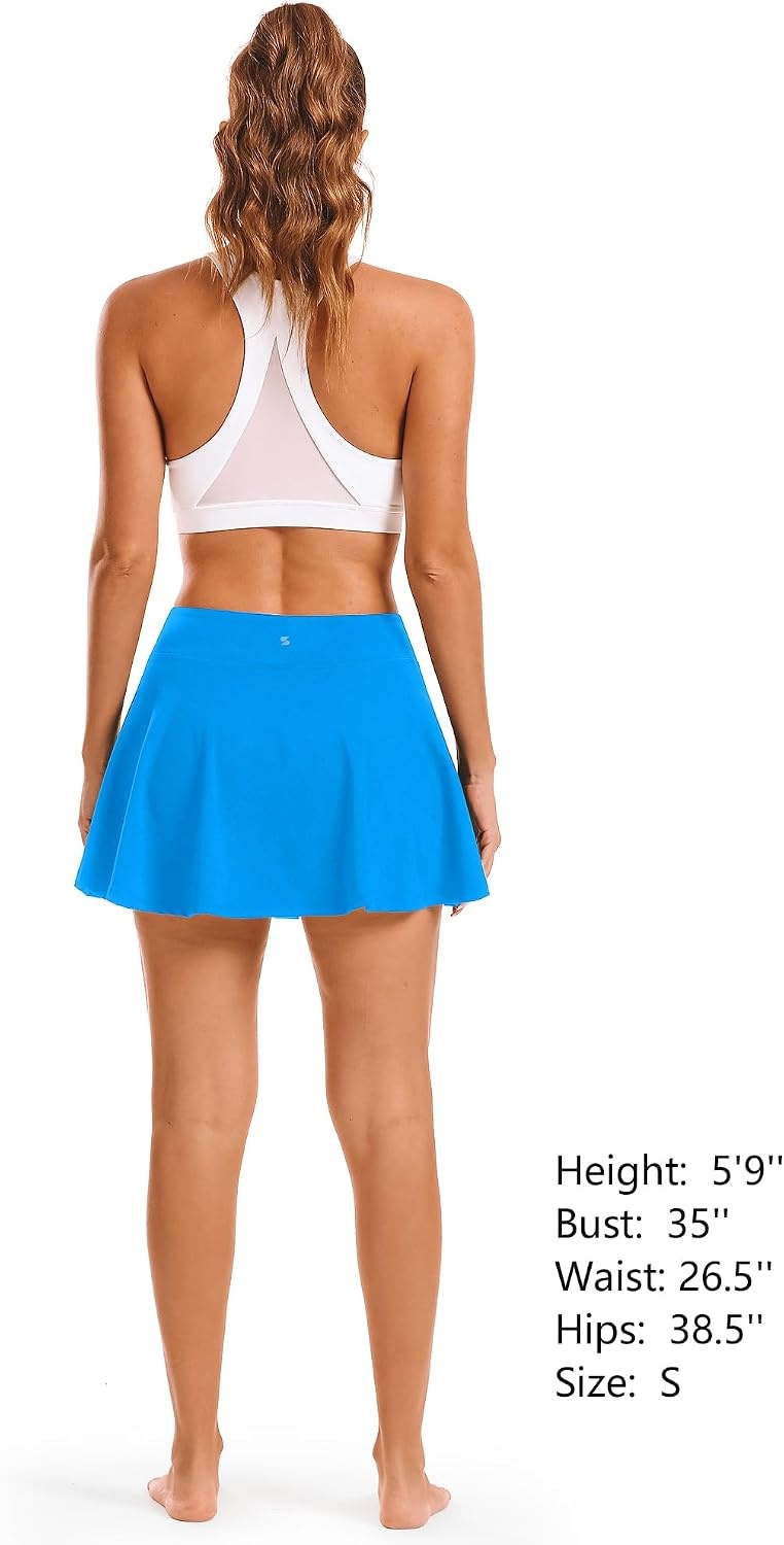 Stelle Women’s Tennis Golf Skirts High Waisted with Pockets Inner Shorts for Athletic Skorts Sports Running Pickleball(Smurf Blue)