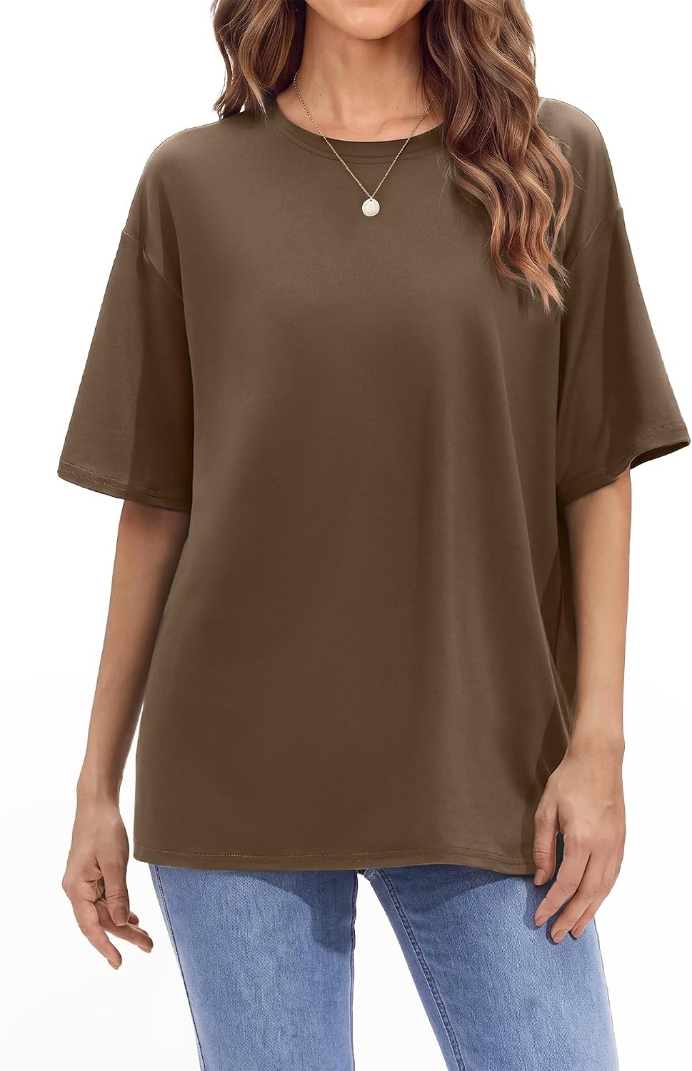 Stelle Womens Oversized Tee Shirts Loose Fit Buttery Soft Tshirt Casual Top(Mocha)