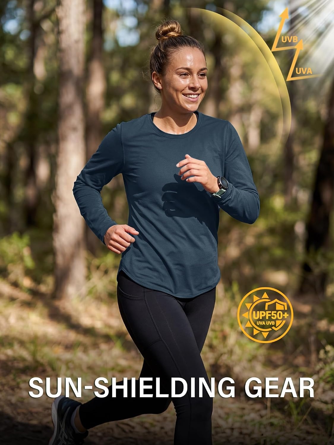 Stelle Women’s Long Sleeve Sun Shirts Quick Dry Workout Top | UPF 50+ Sun Protection, Long Sleeve Shirt, Quick Dry, Lightweight, Workout Top, Running Shirt, Athletic Wear(Dark Blue)