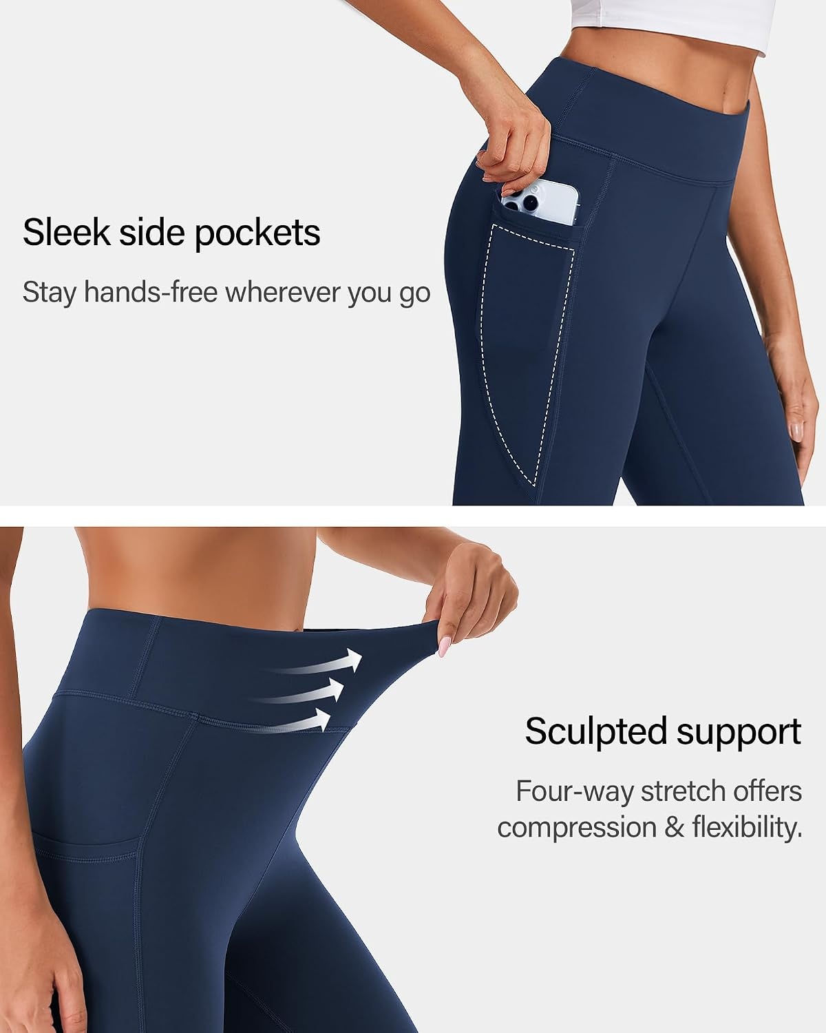Stelle 27″ Fleece Lined High-Waisted Women Leggings with Pockets for Winter(Navy)