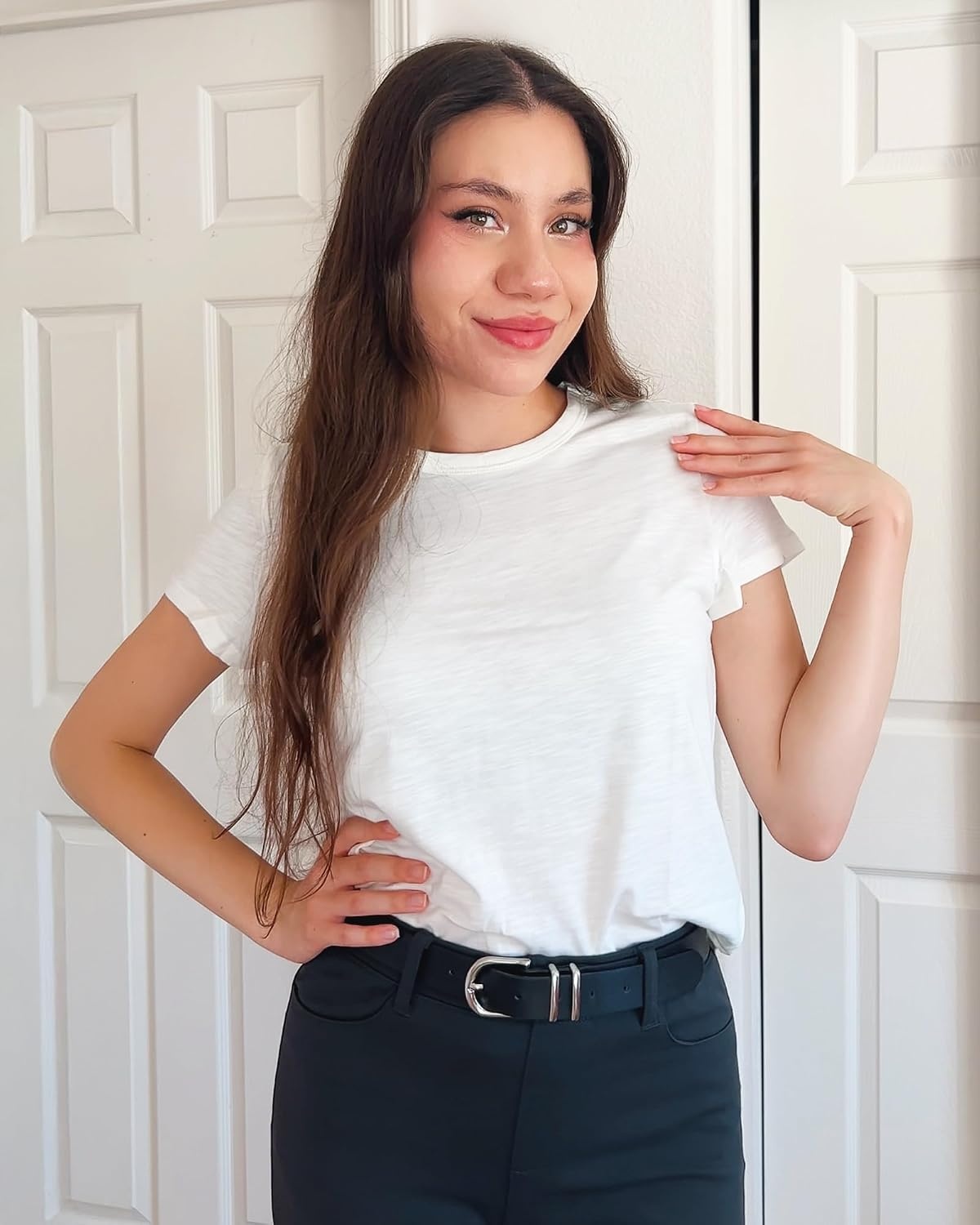 Stelle Womens Modal Soft Crewneck Short Sleeve T Shirts Basic Tees | Breathable,Cotton Blend,Loose Fit,Lightweight,Casual,Layering essential,Streetwear,Summer Outfits(Off-white)