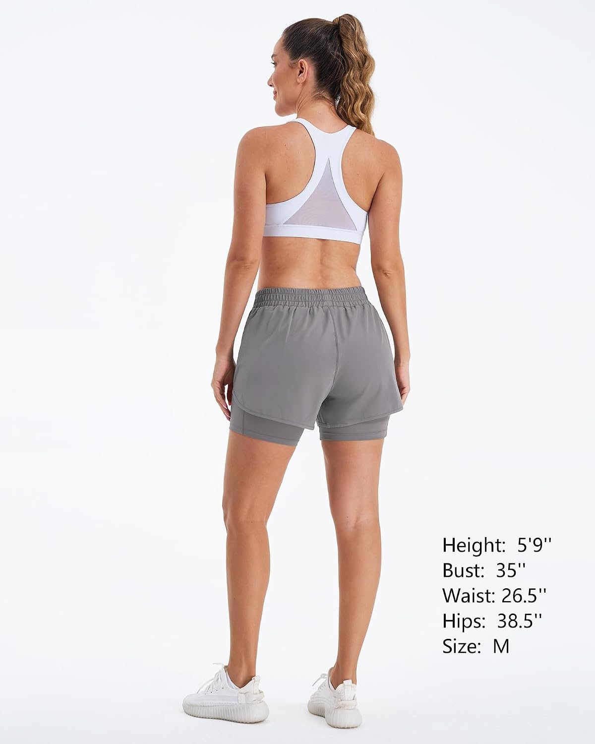 Stelle Women 2 in 1 Running Shorts High Waisted Athletic Shorts Gym Workout Shorts with Liner Zipper Pockets(Smoke Grey)