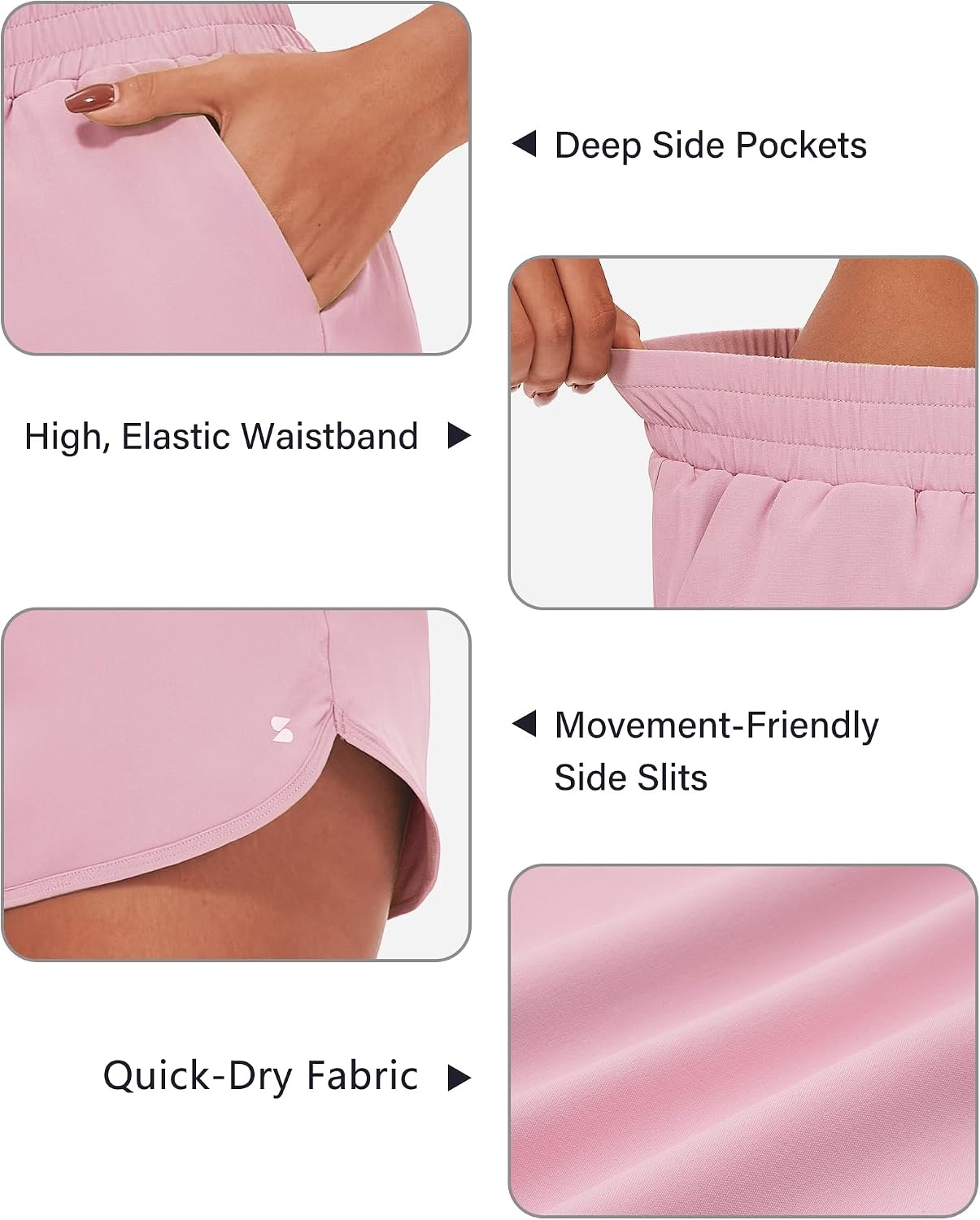Stelle Womens 3″ Running Shorts Mesh Liner High Waisted Workout Shorts Quick Dry Dolphin Athletic Shorts with Pockets(Pink)