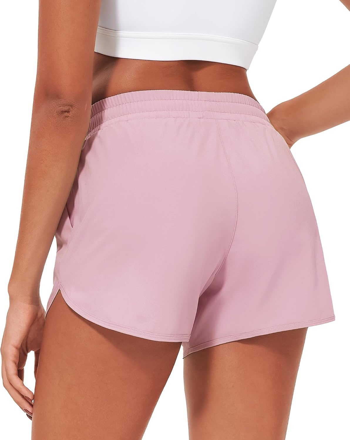 Stelle Womens 3″ Running Shorts Mesh Liner High Waisted Workout Shorts Quick Dry Dolphin Athletic Shorts with Pockets(Pink)