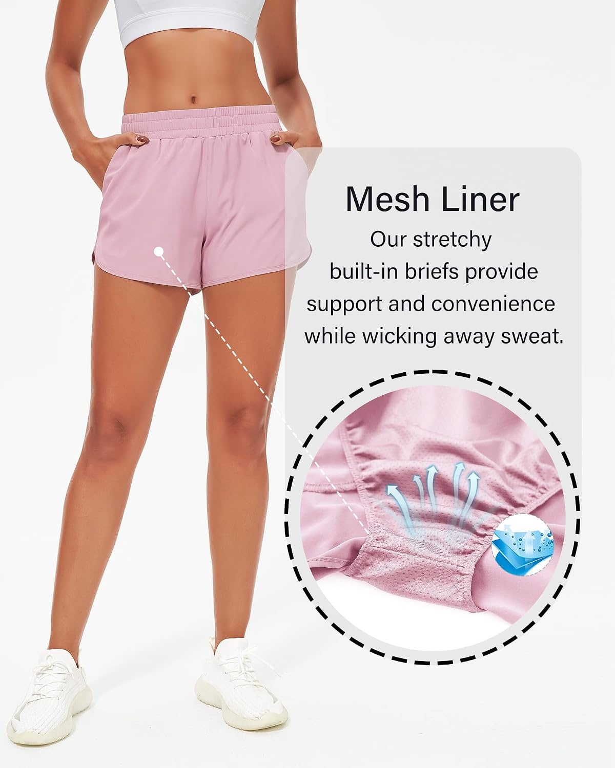 Stelle Womens 3″ Running Shorts Mesh Liner High Waisted Workout Shorts Quick Dry Dolphin Athletic Shorts with Pockets(Pink)