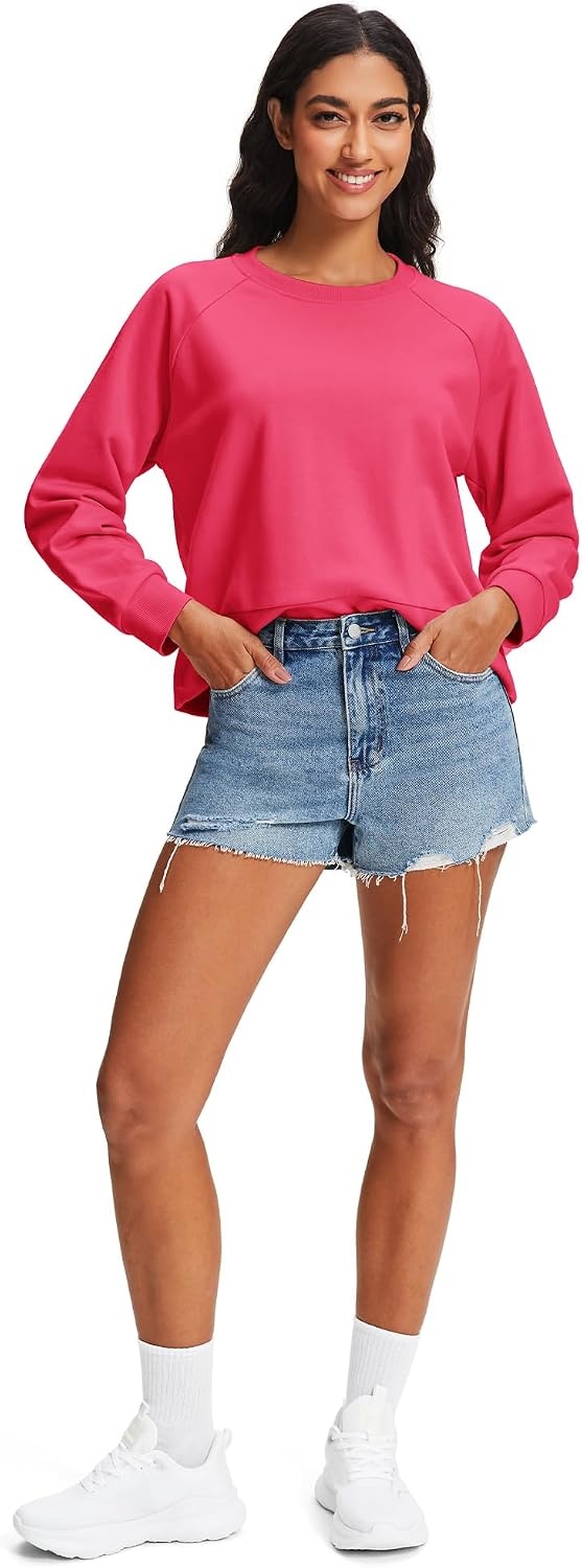 Stelle Cropped Sweatshirts for Women Cotton Long Sleeve Crop Tops Comfort Crewneck Basic Shirts Watermelon Sugar X-Small