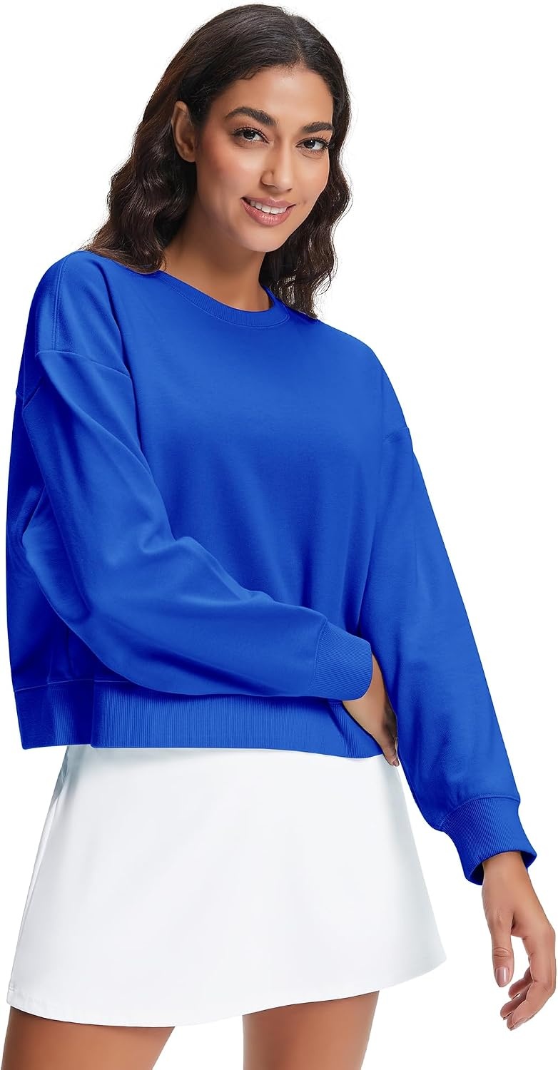 Stelle Women’s Cropped Crewneck Sweatshirt Relaxed Fit Casual Everyday | Soft lining, Ribbed cuffs, Lightweight warmth, Layering essential, Lounge, Travel, Streetwear(Electric Blue)
