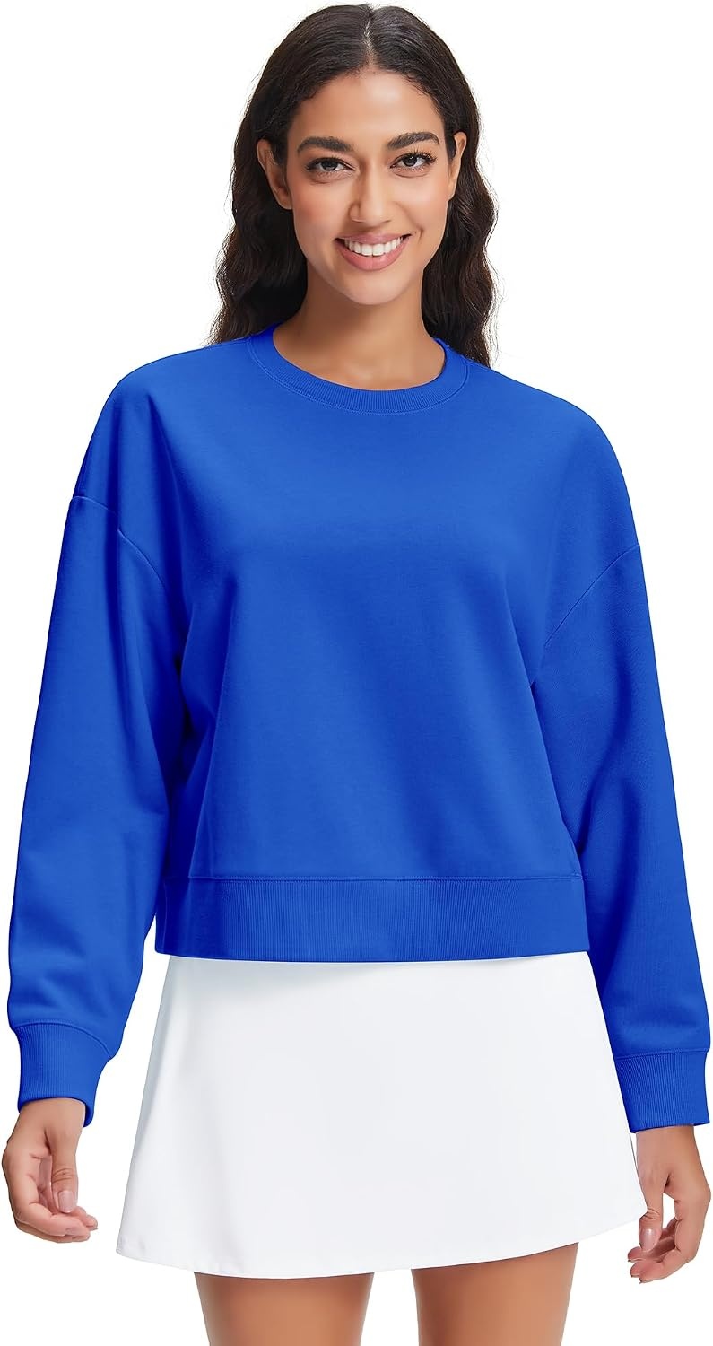 Stelle Women’s Cropped Crewneck Sweatshirt Relaxed Fit Casual Everyday | Soft lining, Ribbed cuffs, Lightweight warmth, Layering essential, Lounge, Travel, Streetwear(Electric Blue)
